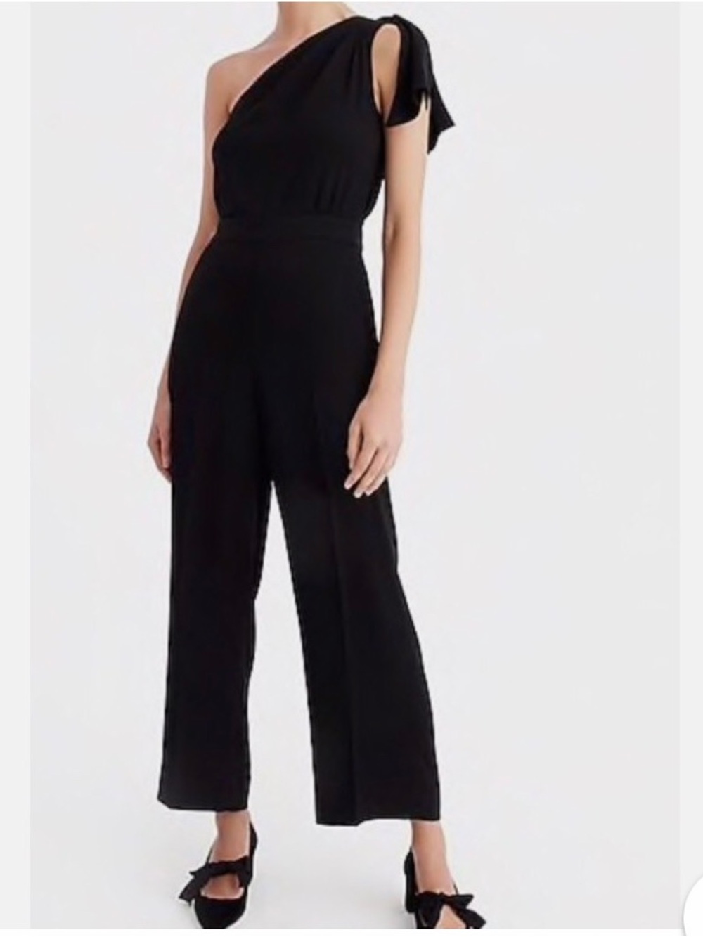 J. Crew One-Shoulder Black Jumpsuit with Bow at Shoulder - Picture 2 of 7